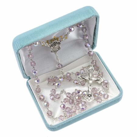 Rosary Sterling Crucifix and Centerpiece Created with Swarovski Crystal 6mm Faceted Round Light Amethyst Beads by HMH