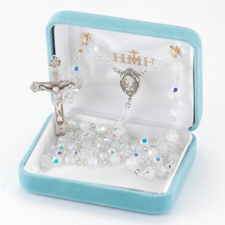 Rosary Sterling Crucifix and Centerpiece Created with Swarovski Crystal 6mm Faceted Round Opal Beads by HMH