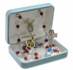 Military Rosary Sterling Crucifix and Centerpiece Created with Swarovski Crystal 6mm Faceted Round Red, White Opal, and Blue Beads by HMH