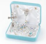 Rosary Sterling Crucifix and Centerpiece Created with Swarovski Crystal 6mm Faceted Aurora Borealis Beads by HMH