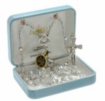 RCIA Rosary Sterling Crucifix and Centerpiece Created with Swarovski Crystal 6mm Faceted Aurora Borealis Beads by HMH