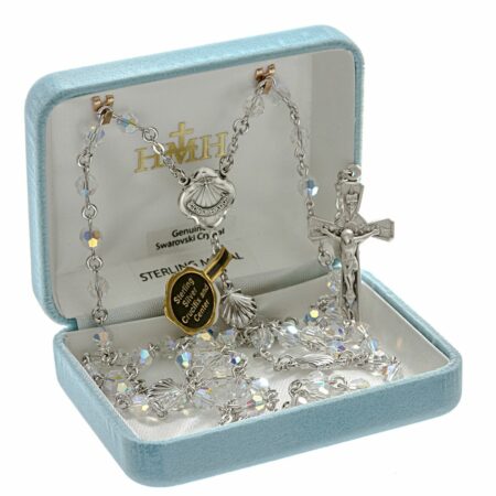 RCIA Rosary Sterling Crucifix and Centerpiece Created with Swarovski Crystal 6mm Faceted Aurora Borealis Beads by HMH