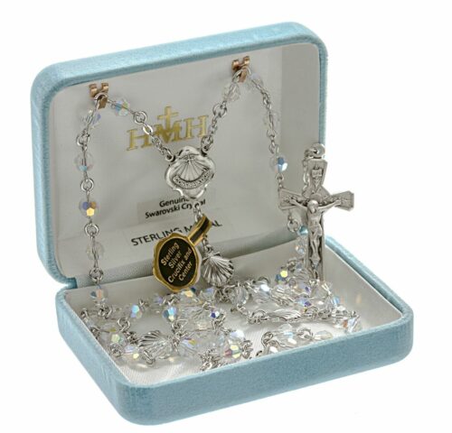 RCIA Rosary Sterling Crucifix and Centerpiece Created with Swarovski Crystal 6mm Faceted Aurora Borealis Beads by HMH