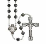 Rosary Sterling Crucifix and Centerpiece Created with Swarovski Crystal 7mm Faceted Jet Black Beads by HMH