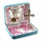 Rosary Sterling Crucifix and Centerpiece Created with Swarovski Crystal 8mm Heart Shape Beads in Pink by HMH