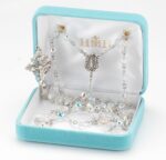 Rosary Sterling Crucifix and Centerpiece Created with Swarovski Crystal 8mm Faceted Round Aurora Borealis Beads by HMH