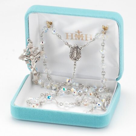 Rosary Sterling Crucifix and Centerpiece Created with Swarovski Crystal 8mm Faceted Round Aurora Borealis Beads by HMH
