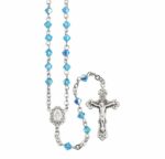 Rosary Sterling Crucifix and Centerpiece Created with Swarovski Crystal 4mm Faceted Tin Cut Bicone Beads in Aqua by HMH