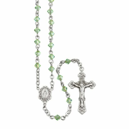 Rosary Sterling Crucifix and Centerpiece Created with Swarovski Crystal 4mm Faceted Tin Cut Bicone Beads in Chrysolite by HMH