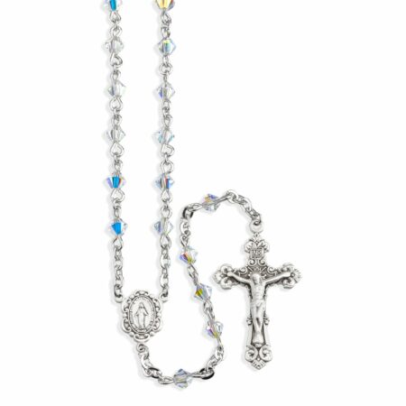 Rosary Sterling Crucifix and Centerpiece Created with Swarovski Crystal 4mm Faceted Tin Cut Bicone Aurora Borealis Beads by HMH