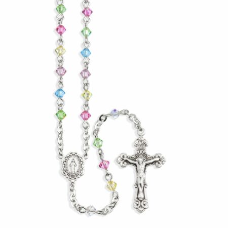 Rosary Sterling Crucifix and Centerpiece Created with Swarovski Crystal 4mm Faceted Tin Cut Bicone Beads in Multi-Color by HMH