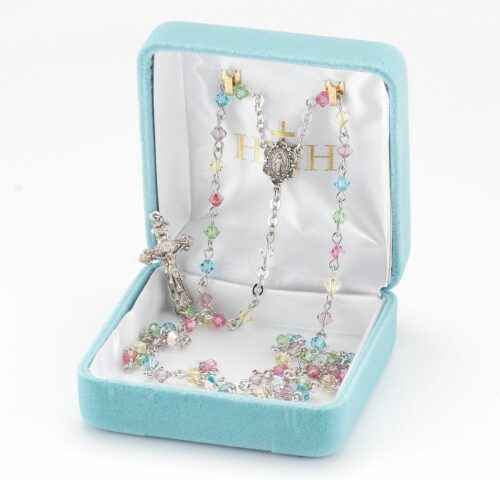 Rosary Sterling Crucifix and Centerpiece Created with Swarovski Crystal 4mm Faceted Tin Cut Bicone Beads in Multi-Color by HMH - Image 2