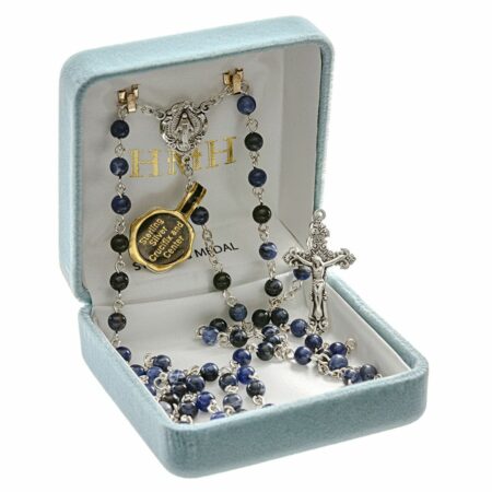 Genuine Sodalite Stone Rosary Sterling Crucifix and Centerpiece
