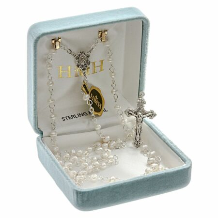 White Freshwater Pearl Rosary Sterling Crucifix and Centerpiece
