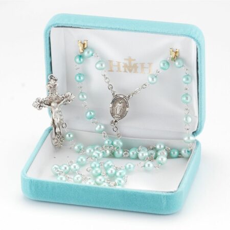 Blue Freshwater Pearl Rosary Sterling Crucifix and Centerpiece