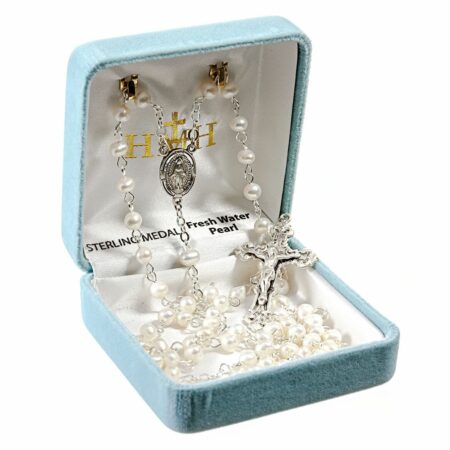 White Freshwater Pearl Rosary Sterling Crucifix and Centerpiece