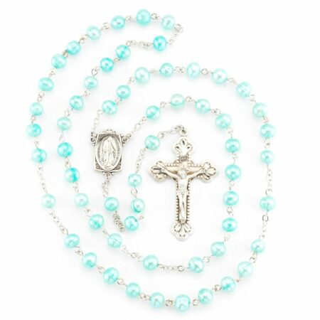 Blue Freshwater Pearl Rosary Sterling Crucifix and Centerpiece