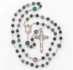 Round Imperial Jasper Blue Bead Rosary Sterling Crucifix and Centerpiece