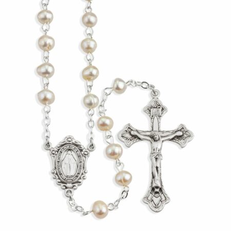 White Freshwater Pearl Rosary Sterling Crucifix and Centerpiece