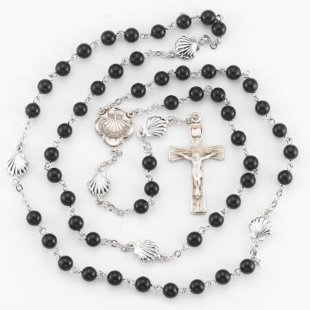 Round Genuine Onyx Rosary Sterling Crucifix and Centerpiece