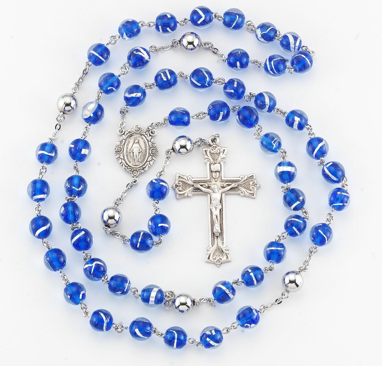 Blue Czech Glass Bead Rosary Sterling Crucifix and Centerpiece - Buy ...