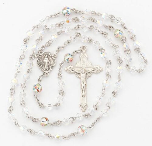 Rosary Sterling Crucifix and Centerpiece Created with Swarovski Crystal 5mm Aurora Borealis Beads by HMH - Image 2