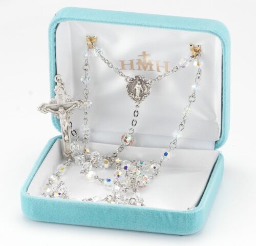 Rosary Sterling Crucifix and Centerpiece Created with Swarovski Crystal 5mm Aurora Borealis Beads by HMH - Image 3