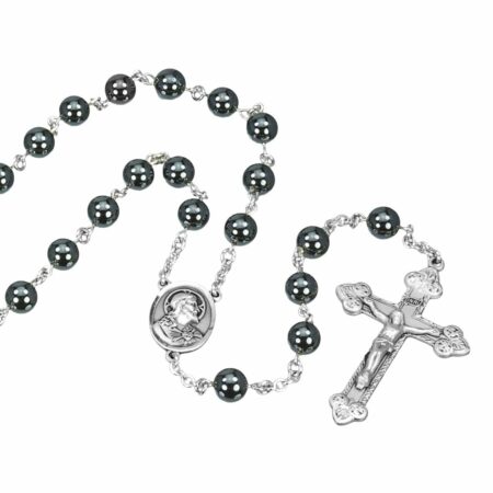 Round Genuine Hematite Rosary Sterling Crucifix and Centerpiece