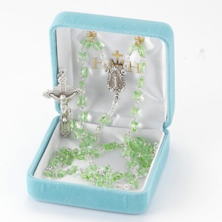 Rosary Sterling Crucifix and Centerpiece Created with Swarovski Crystal 6mm Butterfly Beads in Peridot by HMH