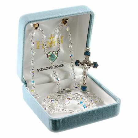 Rosary Sterling Crucifix and Centerpiece Created with Swarovski Crystal 4mm Aurora Borealis Beads by HMH