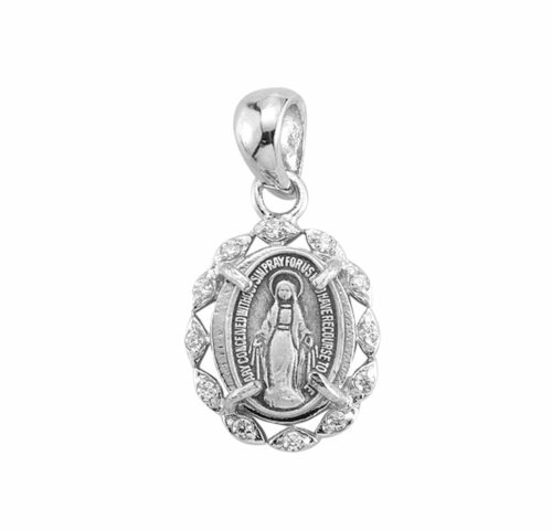 Sterling Silver Crystal Cubic Zirconia "CZ" Miraculous Medal - Image 2