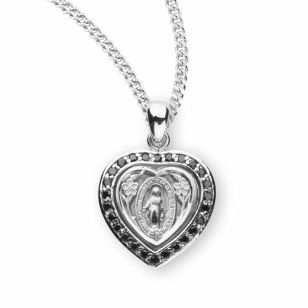 Sterling Silver Jet Black Cubic Zirconia Miraculous Medal