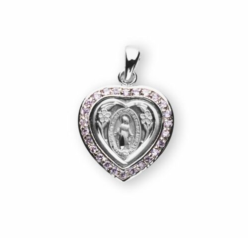 Sterling Silver Pink Cubic Zirconia Miraculous Medal - Image 2