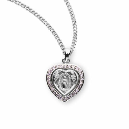 Sterling Silver Pink Cubic Zirconia Miraculous Medal