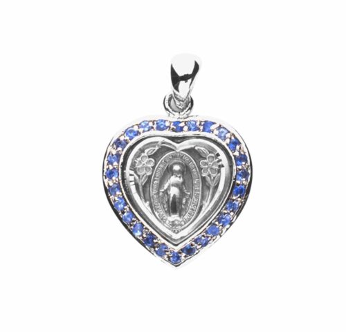 Sterling Silver Sapphire Cubic Zirconia "CZ" Miraculous Medal - Image 2