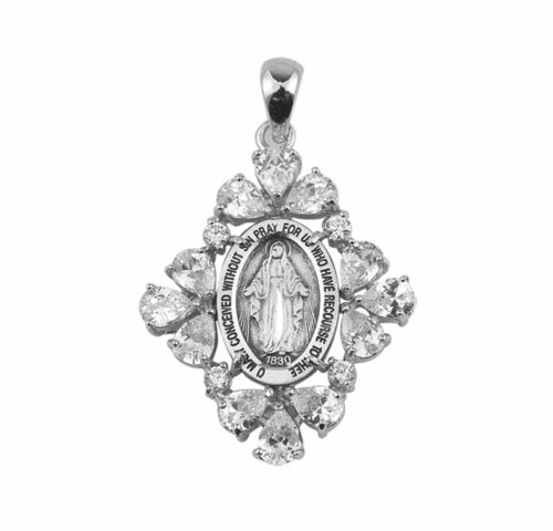 Sterling Silver Miraculous Medal with Cubic Set Zirconia's "CZ's" - Image 2