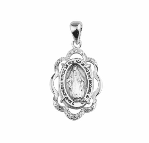Sterling Silver Miraculous Medal with Cubic Set Zirconia's "CZ's" - Image 2