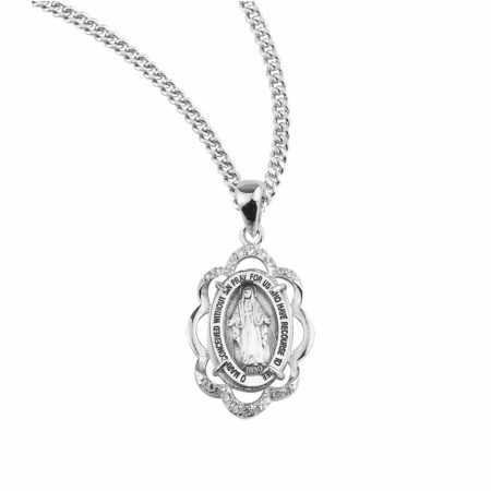 Sterling Silver Miraculous Medal with Cubic Set Zirconia's "CZ's"