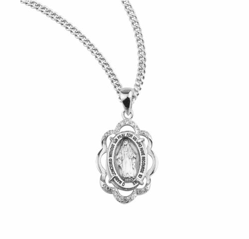 Sterling Silver Miraculous Medal with Cubic Set Zirconia's "CZ's"