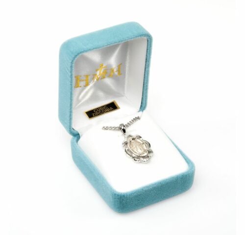 Sterling Silver Miraculous Medal with Cubic Set Zirconia's "CZ's" - Image 3