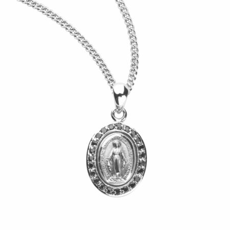 Sterling Silver Jet Black Cubic Zirconia "CZ" Miraculous Medal