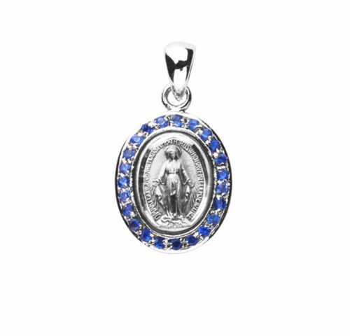 Sterling Silver Sapphire Cubic Zirconia "CZ" Miraculous Medal - Image 2