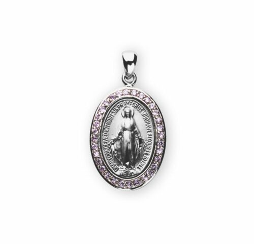 Sterling Silver Pink Cubic Zirconia "CZ" Miraculous Medal - Image 2