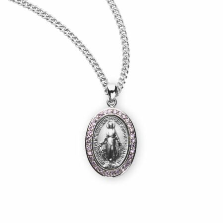 Sterling Silver Pink Cubic Zirconia "CZ" Miraculous Medal