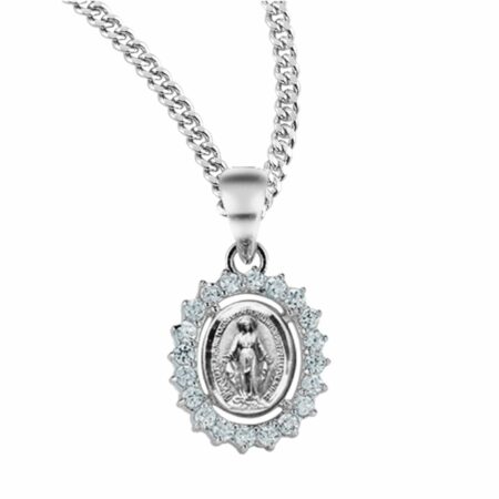Sterling Silver Miraculous Medal with set Cubic Zirconia's "CZ's"