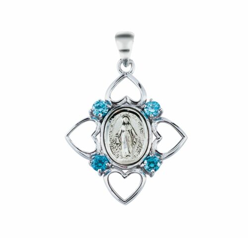 Sterling Silver Aqua Cubic Zirconia "CZ" Miraculous Medal - Image 2