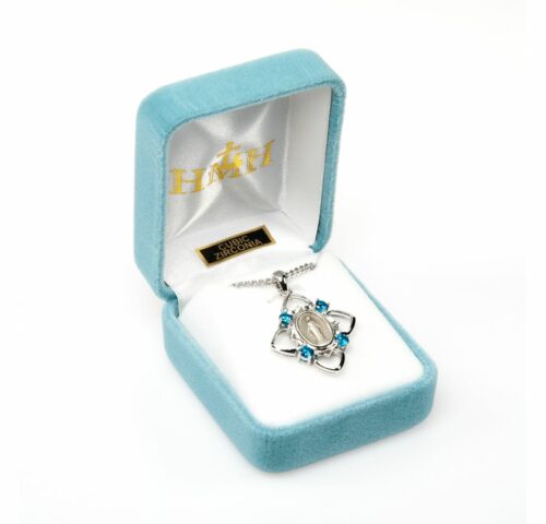Sterling Silver Aqua Cubic Zirconia "CZ" Miraculous Medal - Image 3