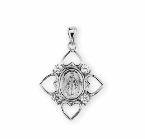 Sterling Silver Crystal Cubic Zirconia "CZ" Miraculous Medal - Image 2