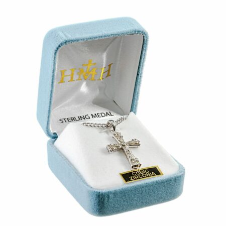White Enameled Sterling Silver Cross with Crystal Cubic Zirconia's "CZ's"