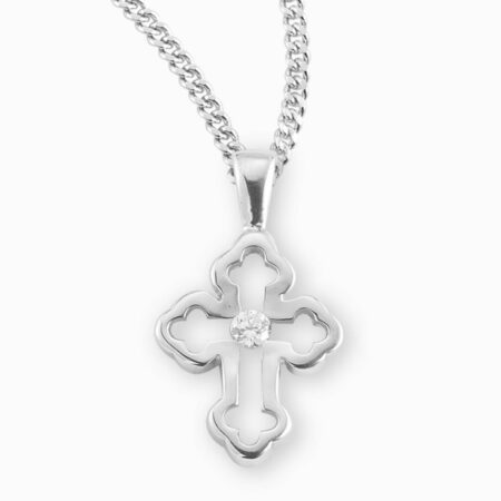 Sterling Silver Single Set Crystal Cubic Zirconia's "CZ's" Cross